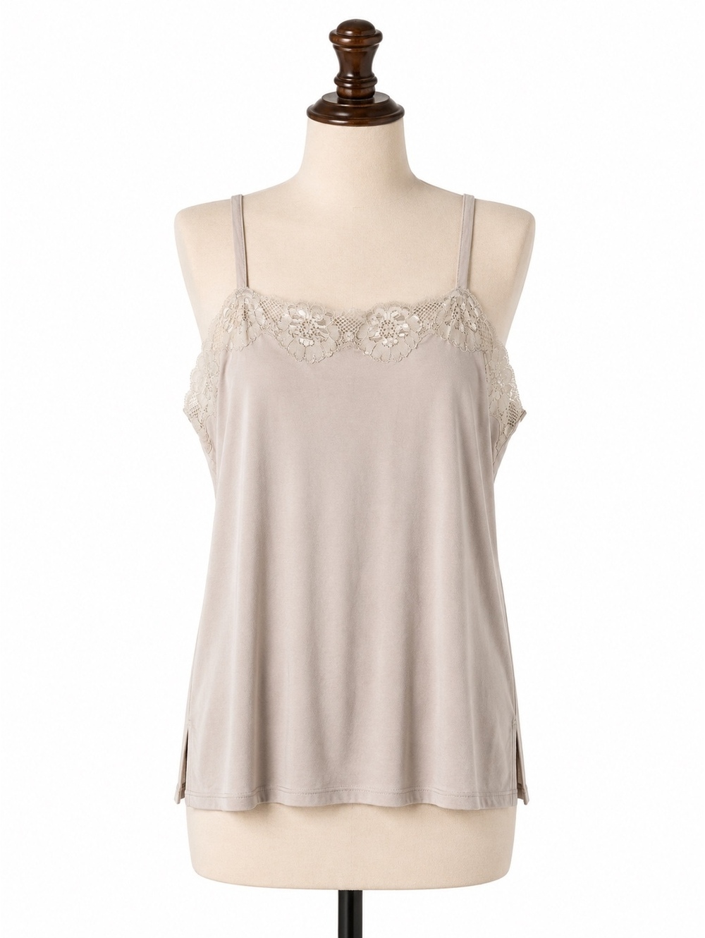 Chico’s Silk Cami Large Taupe Lace Trim Adjustable Straps 95% Silk Y2K